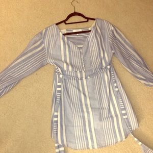 Striped, off the shoulder, flowy-but-fit dress